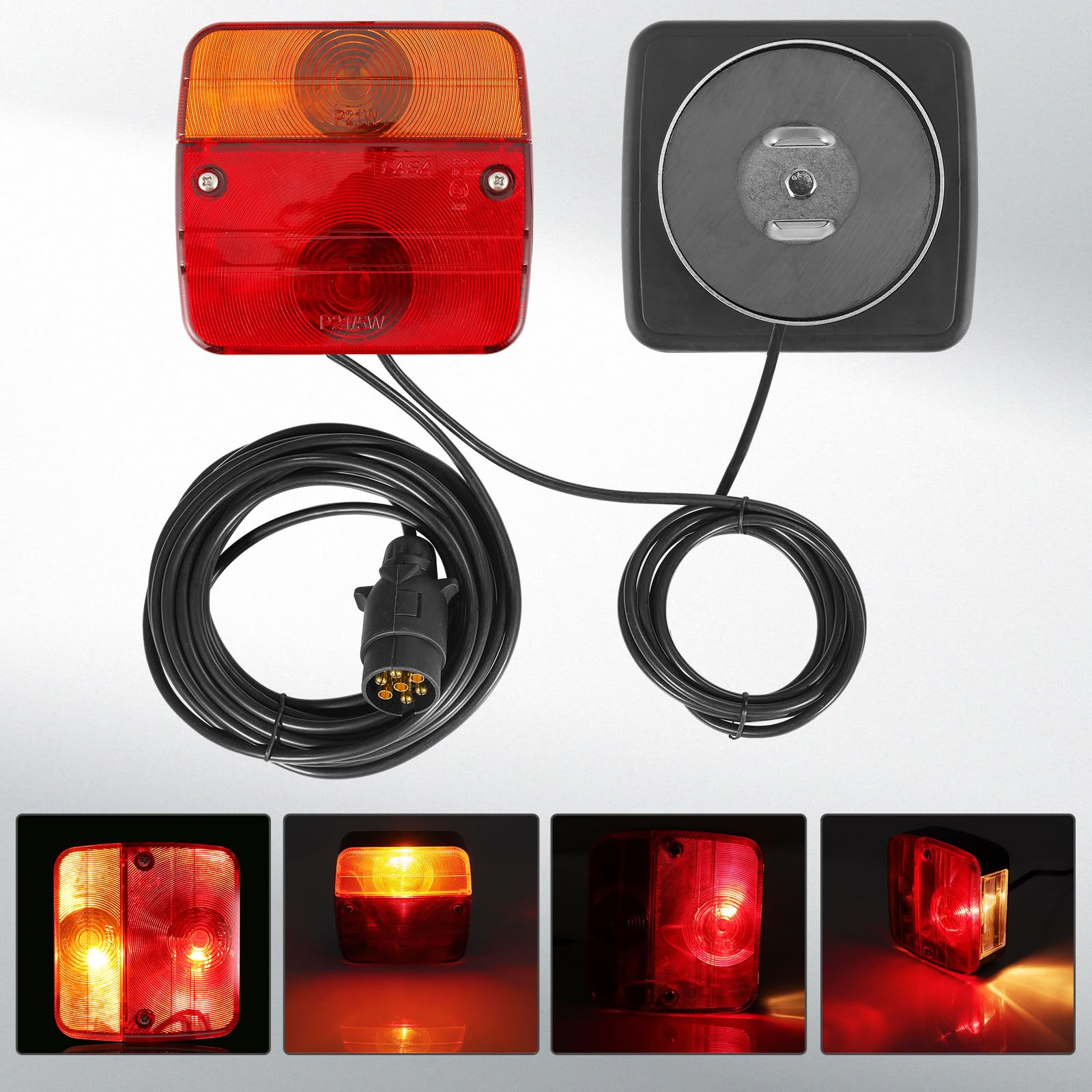 D-TECH Pilotos Traseros Remolque Con Iman, Juego de Luces Traseras Remolque Magneticas Homologados, 12V Kit Pilotos Remolque, Luces Traseras Remolque Con Cable 2.5/7.5M, Homologación ECE