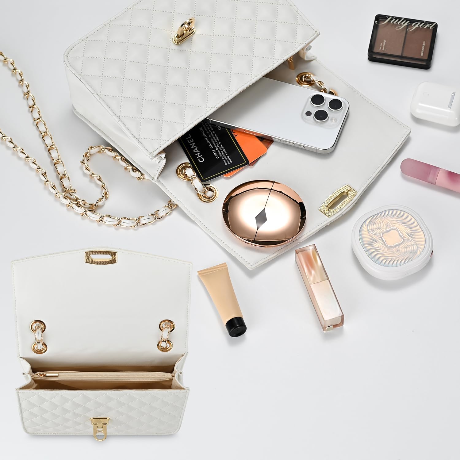 GM LIKKIE Quilted Shoulder Bag for Women, Medium Flap Crossbody Handbag with Chain Strap, Soft Vegan Leather Clutch Purse - Image 3