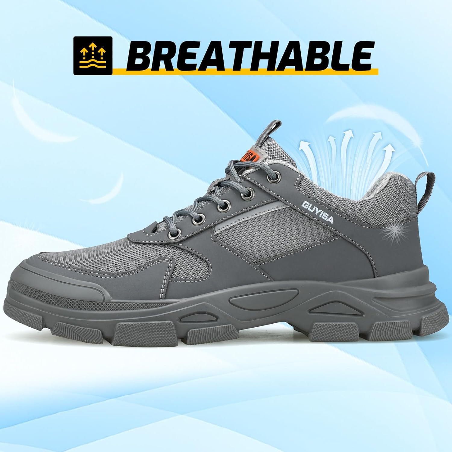 Steel Toe Shoes for Men,Lightweight Non Slip Work Shoes for Men,Indestructible Steel Toe Boots,Industry Construction Safety Work Boots. Grey - Image 5