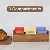 Vista 6 de HTB Caja Pequeña de Bolsitas de Té de Madera, 3 Compartimentos, Cofre de Bolsitas de Té de Madera de Acacia con Asa, Mini Contenedor