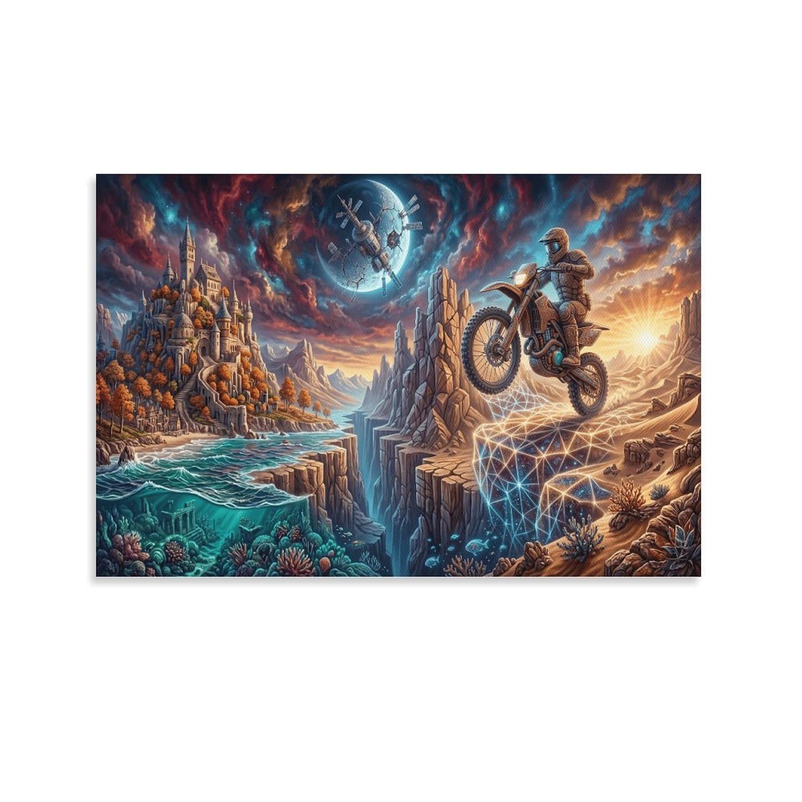 XPASHIQWC Mecha Rider Wall Decor Poster Cliff Castle Canvas Prints Picture Modern Wall Art Picture Wall Hanging for Bathroom Wall Decor 24x36inch(60x90cm)