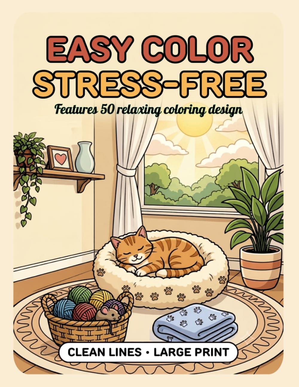 Easy color & stress free: coloring book for seniors and beginners, Cozy Designs & Simple Scenes for Relaxation, Bold Lines & Large Print Pages