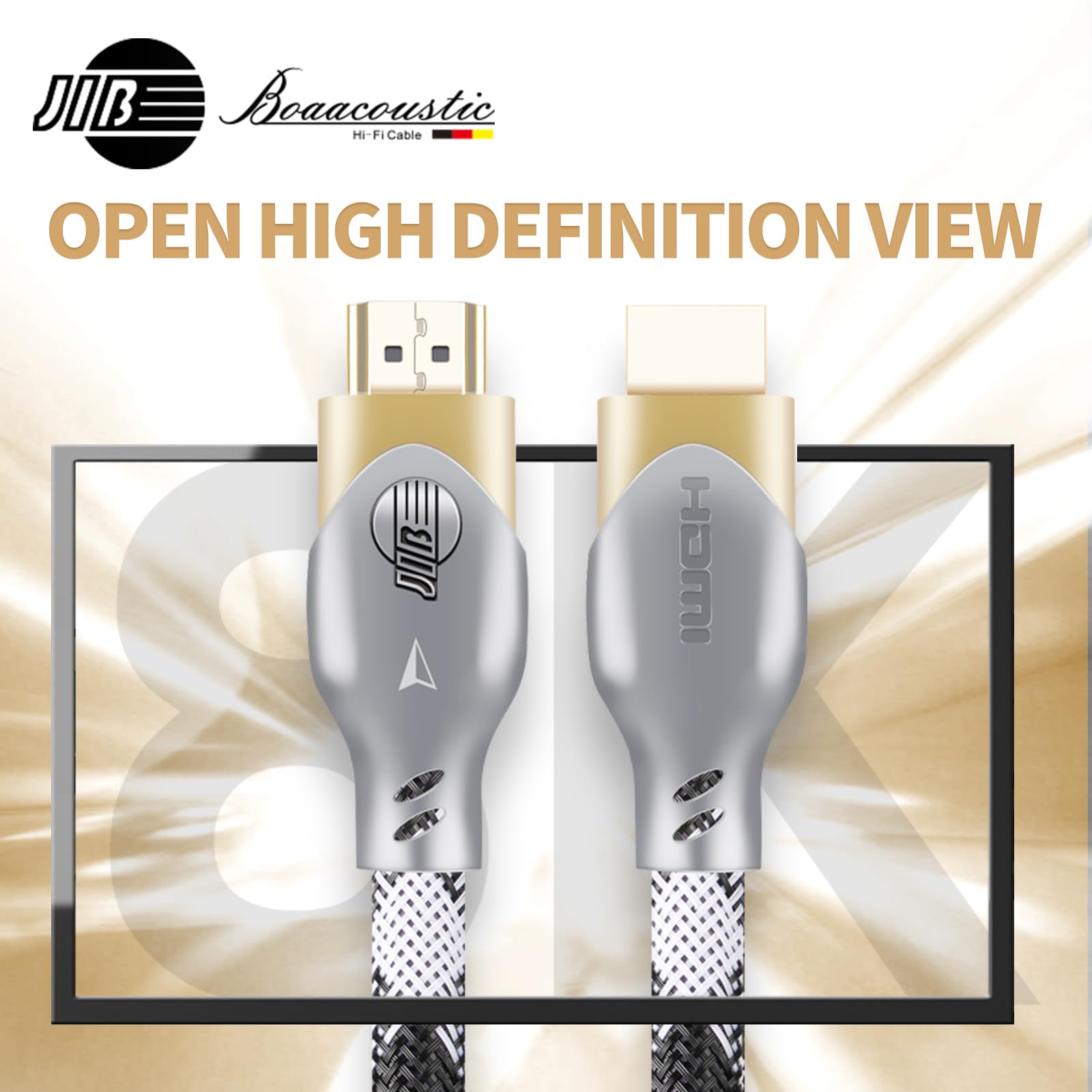 BOAACOUSTIC JIB Câble HDMI 2.1 audiophile hi-end, 8K Ultra HD 48Gbps Haute Vitesse 8K60 4K120 144Hz RTX 3080 eARC HDR10 4:4:4 HDCP 2.2&2.3 Dolby Compatible Fire TV/Roku TV/PS5/Sony/LG 2m