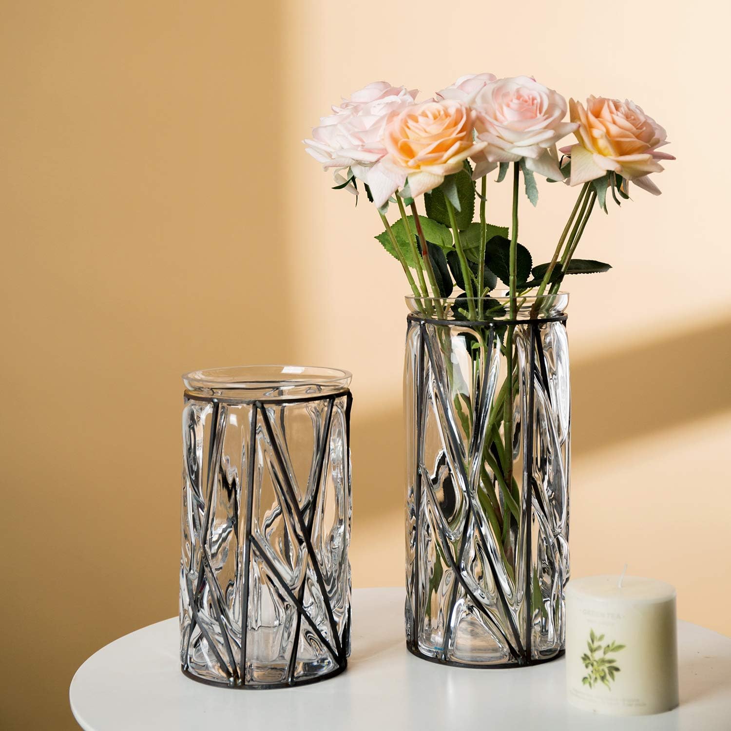Diamond Star Rustic Glass Vases Home Decorative Cylinder Vases(5"×10.5")