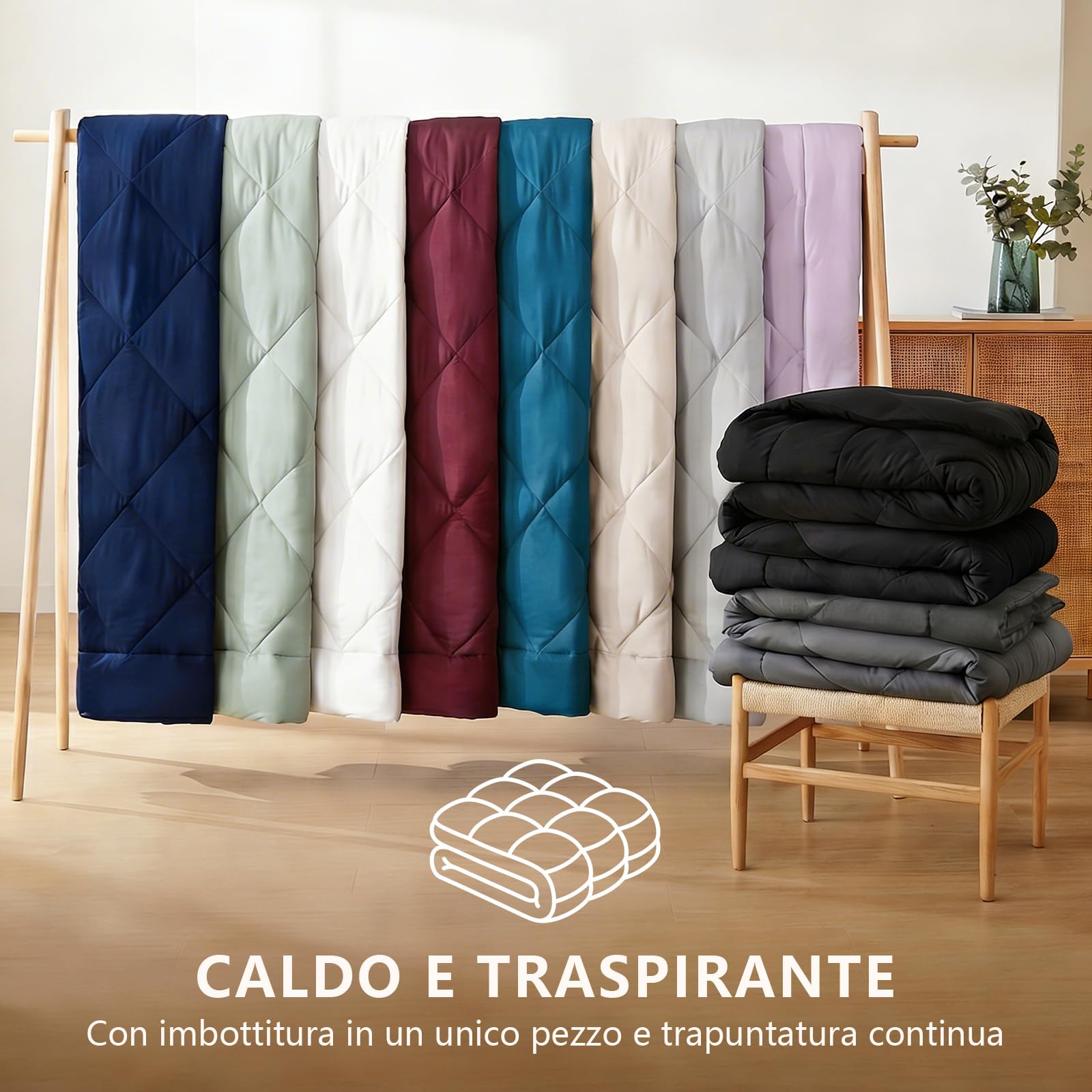 CozyLux Piumone Matrimoniale 220x240 cm per 4 Stagioni, Trapunta Invernale 220 x 240, Piumone Letto in Microfibra 300 g/m², Morbido, Caldo e Traspirante, Lavabile in Lavatrice, 240x220, Bianco