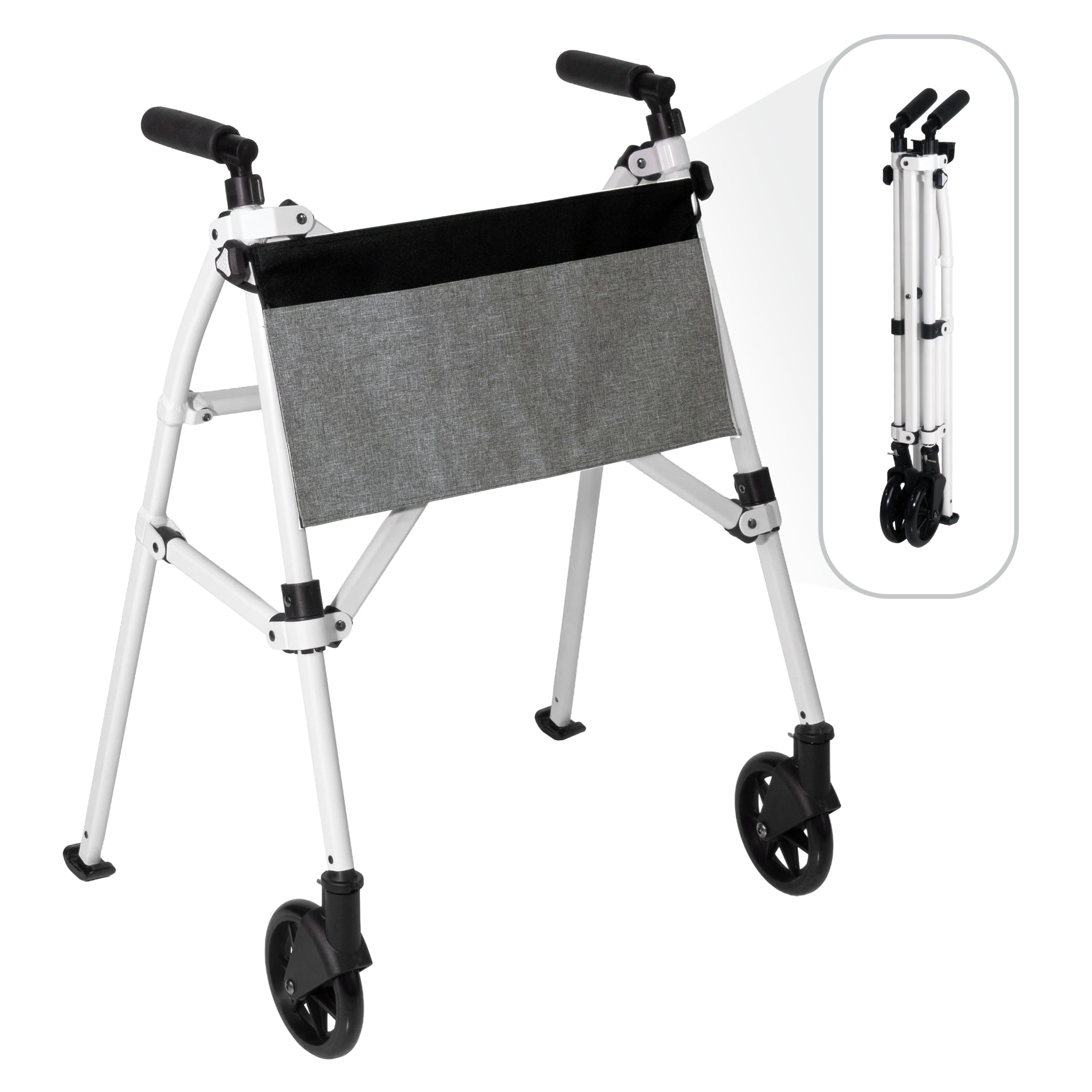 Stander Wonder Walker Plus, Lightweight Folding Mobility Aid for Adults, Seniors, and Elderly, Collapsible Travel EZ Fold-N-Go with Wheels, Glides, &amp; Basket, Vivid White