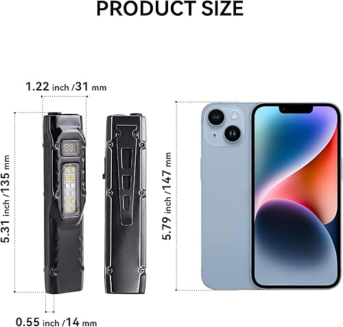 Miniatura 11 de Linterna táctica EDC, linterna plana recargable de 1100 lúmenes con pantalla digital, linterna LED ligera para transporte diario, linterna de