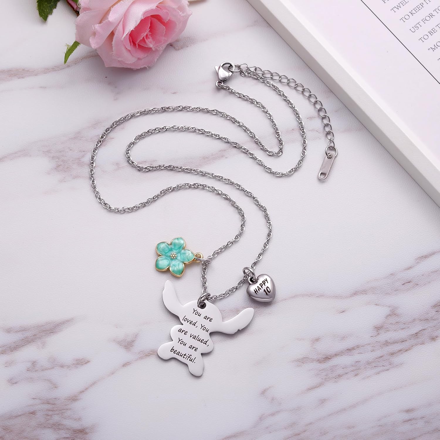 Ukodnus 6-10 Year Old Birthday Necklace Gifts, You are Loved Valued Beautiful Gift, Birthday Jewelry Gift for Daughter Granddaughter Niece image 4