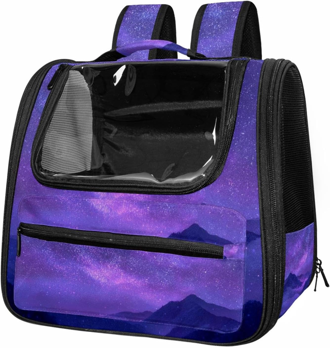 Portable Travel pet Backpack Carrier Hamster Bag Small Dog cat Carrier Breathable Hang Bag, Dreamy Starry Sky Night Purple Blue (2)