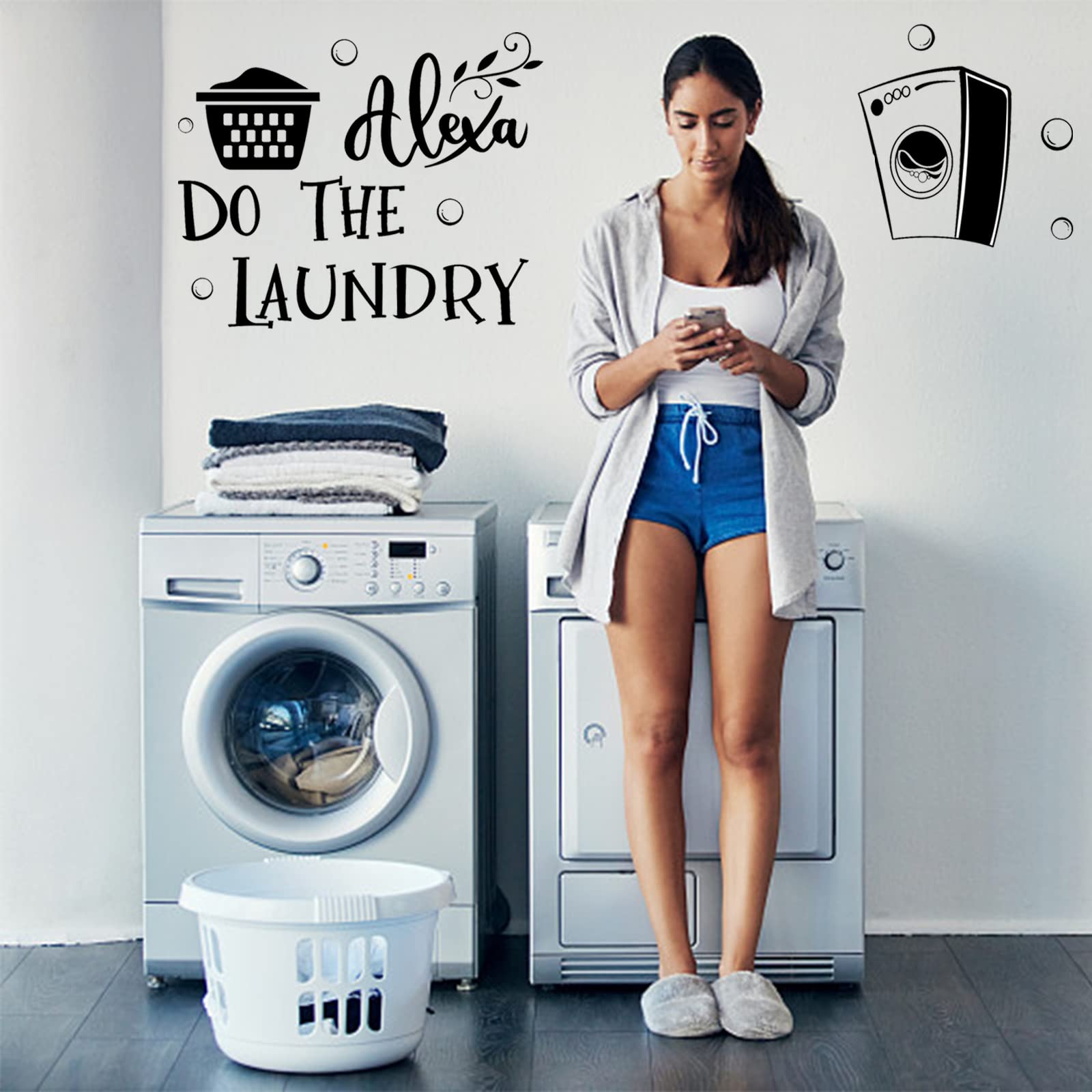 Adesivo Murale Vinile Nero Con Citazione Sul Bucato - Decalcomania Rimovibile Fai-da-te Per Lavanderia, Bagno, Decorazione Parete Interna - 6