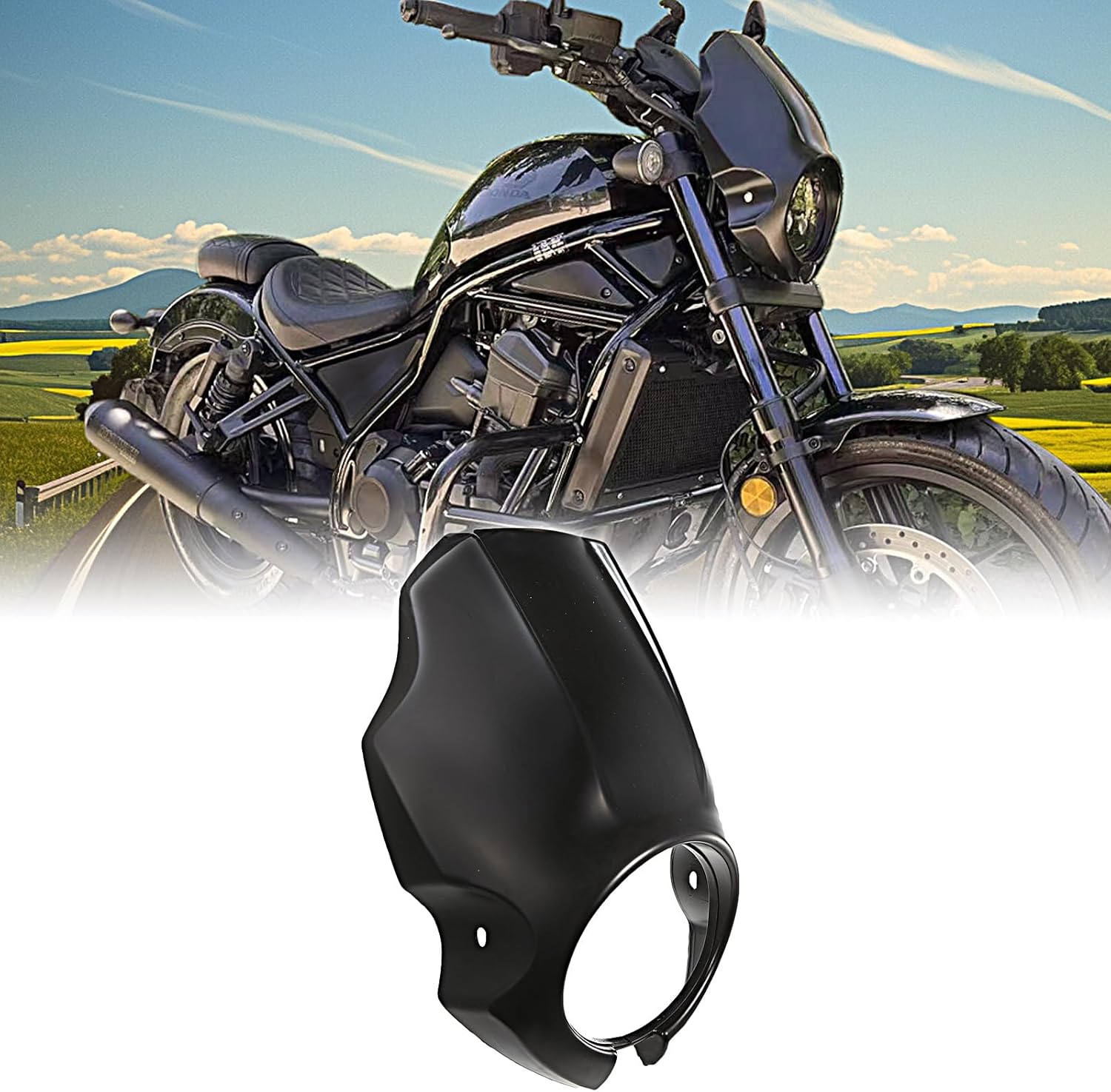 Motorcycle Front Black Fairing Headlight Windshield Cover Compatible for Honda 2020-2023 Rebel CMX 500 300 1100 (Matte Black)