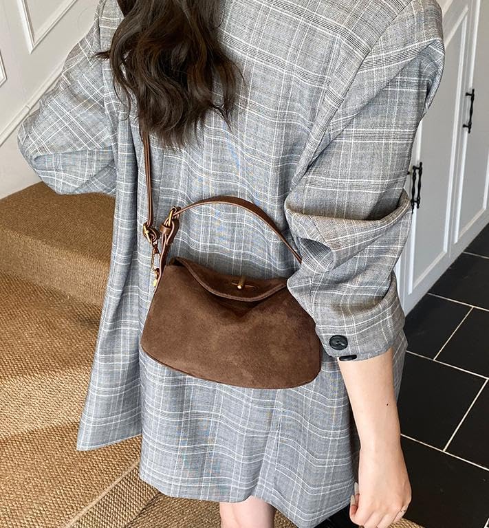 Suede Crossbody Bags for Women Shoulder Bags Fall Winter Handbag Trendy Solid Retro Tote Slouchy Work Bag 20253