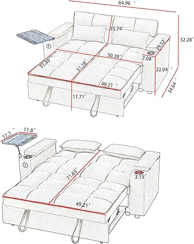 Miniatura 2 de Sofá biplaza convertible tipo futón plegable para sala de estar, sofá reclinable tapizado de pana, sofá cama con reposabrazos ajustables, respaldo