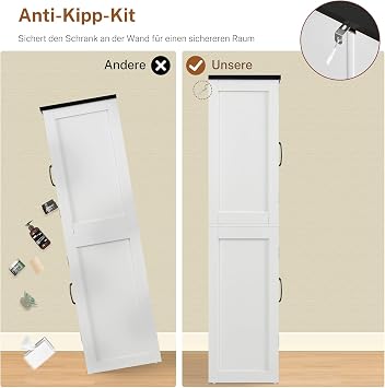 TEENFON 148 cm Kitchen Cabinet 4 Barn Doors Multi-Purpose Cabinet with 2 Fixed Shelves & 1 Adjustable Shelves Storage Cabinet for Kitchen Dining Room Living Room Bathroom - 60 x 30 x 148 cm