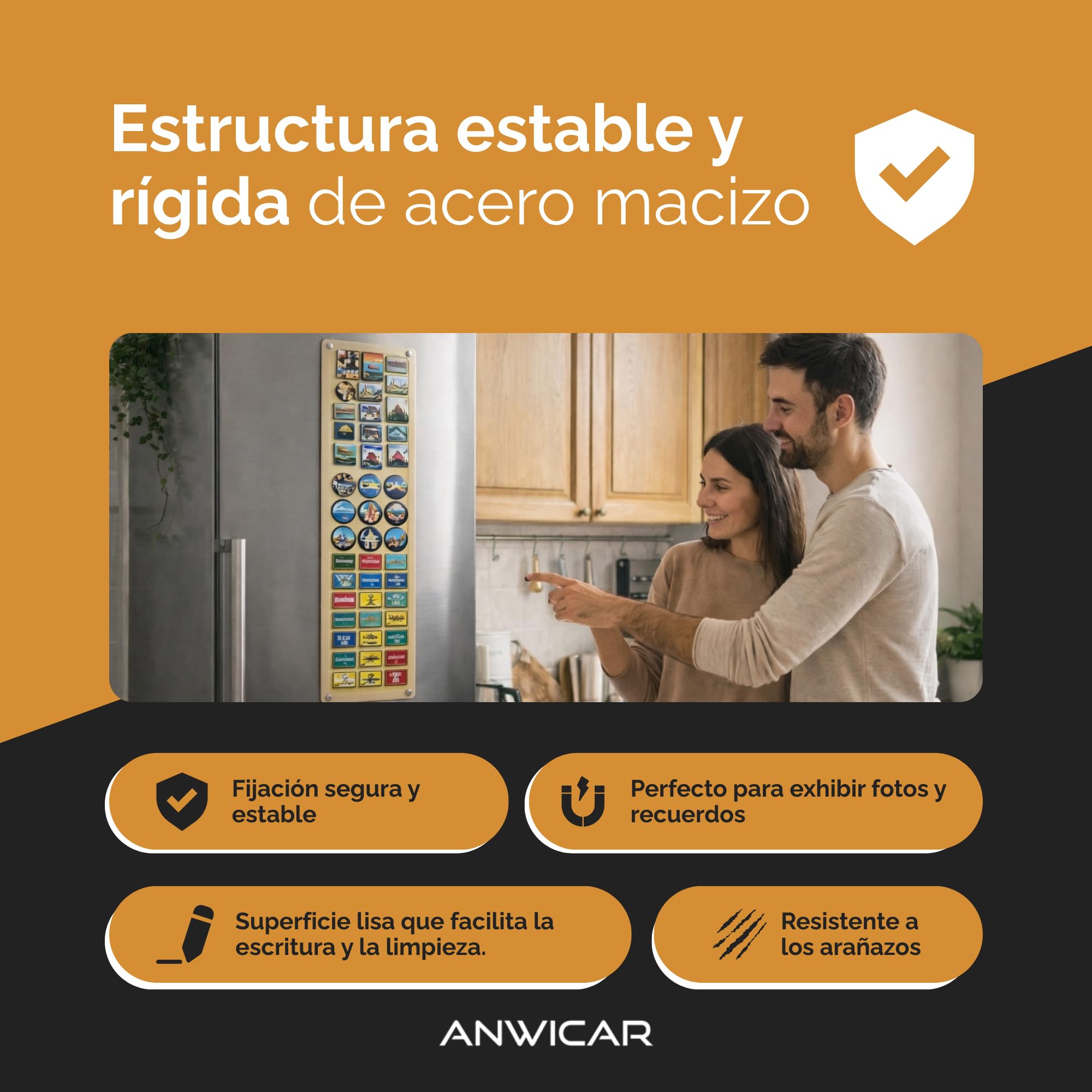 Pizarra Magnética - Tablero magnético de 50x50 cm de acero - Ideal para imanes y notas - Pizarra magnética para escribir - incl. kit de montaje - Negro