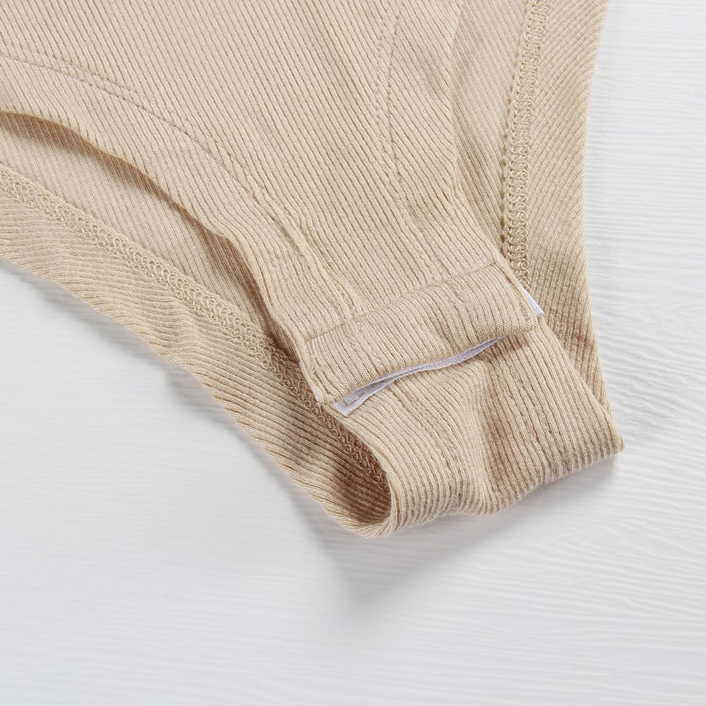 GEMBERA Body da donna elasticizzato a maniche lunghe a collo alto a costine lavorato a maglia aderente basic