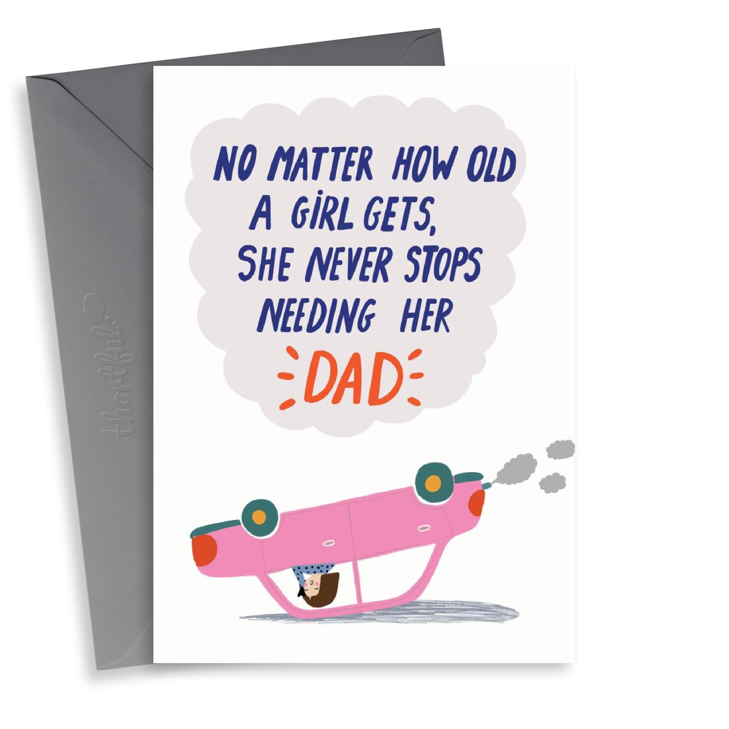 Funny Breakdown Fathers Day Card/Birthday Card - Dad - No Matter How Old A Girl gets She Never Stops Needing Her Dad