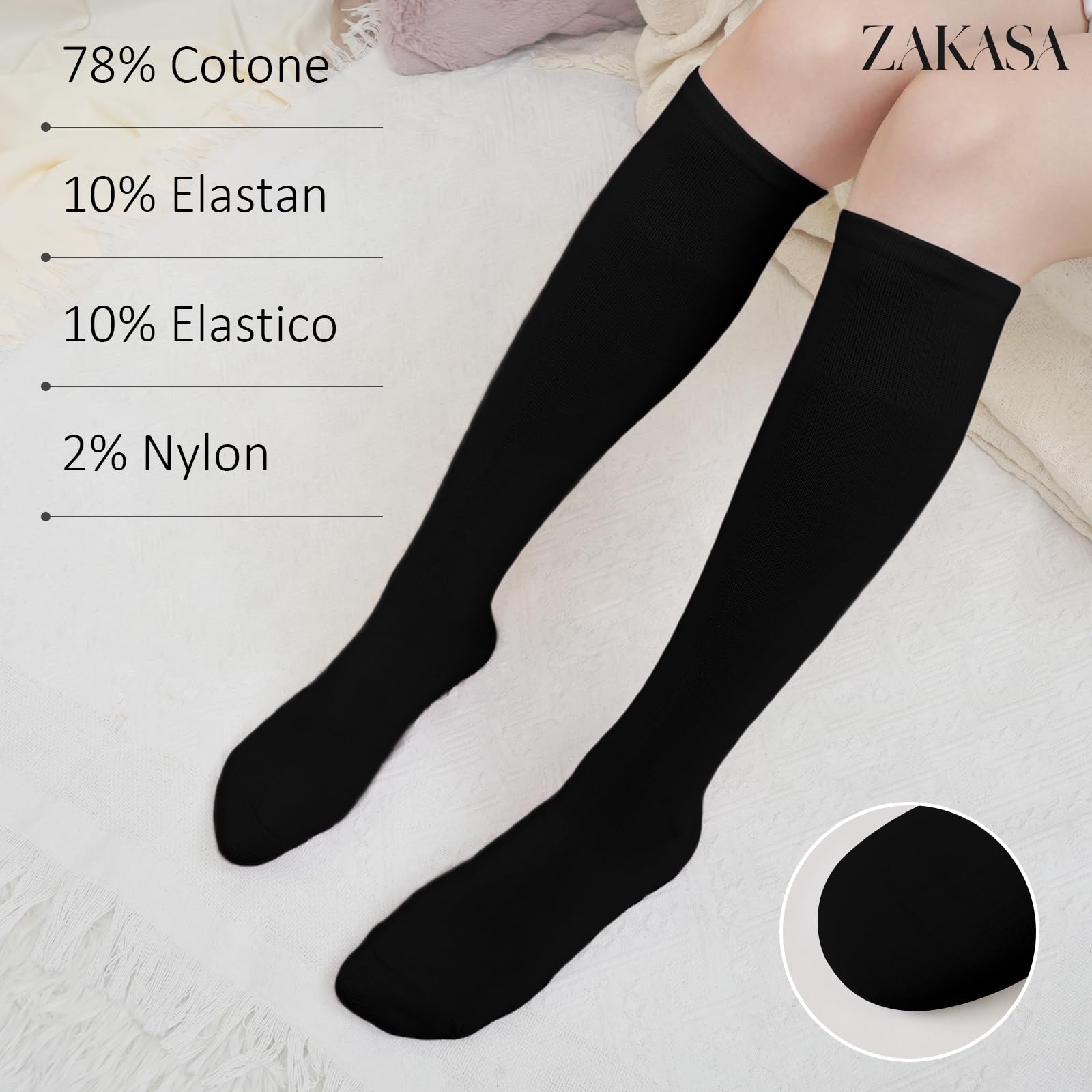 ZAKASA Calze Lunghe Donna Uomo: Calzini alti Ginocchio Unisex in Cotone Calzettoni Senza Cuciture 4 Paia