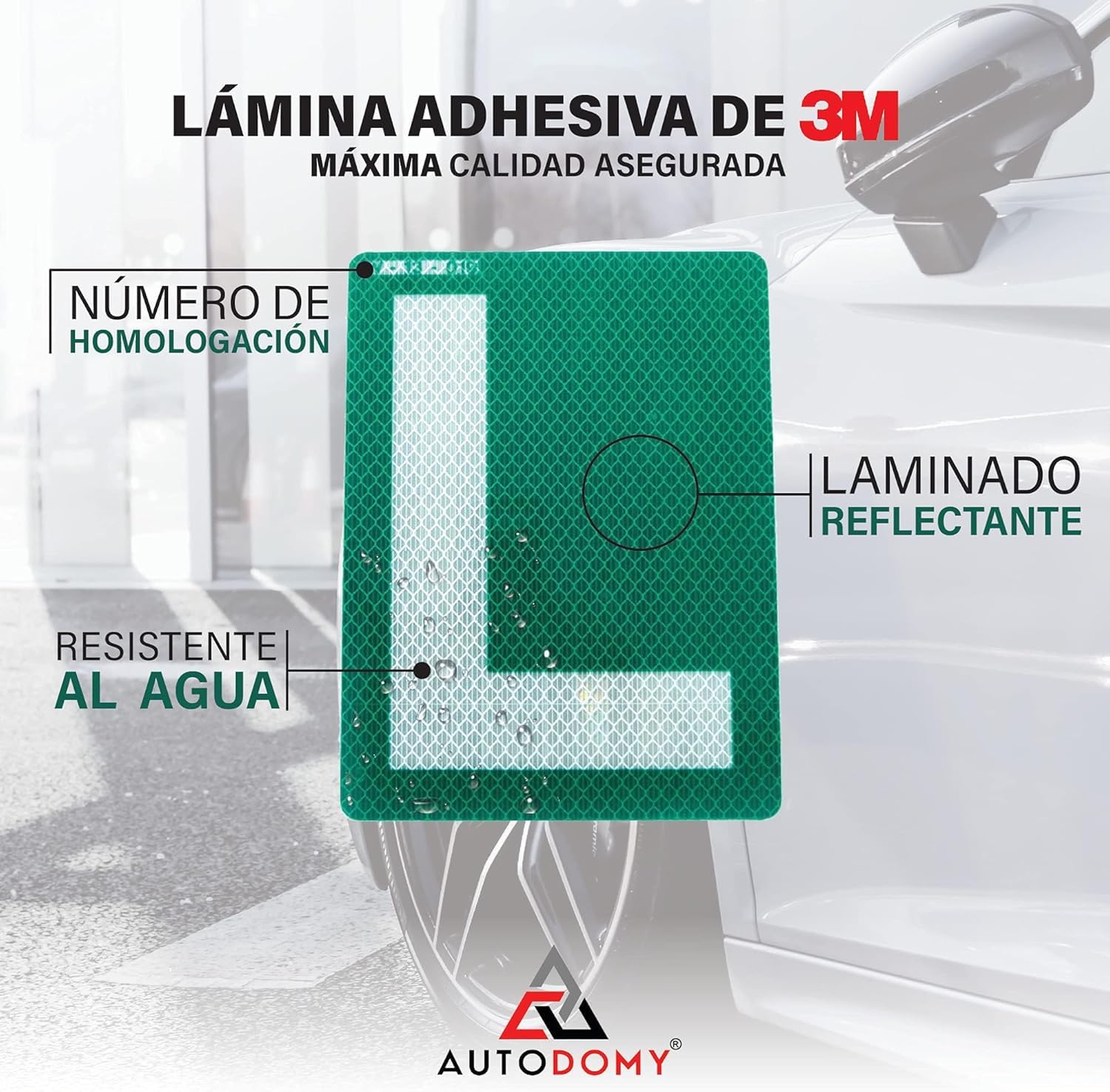 Autodomy Placa L Novel Cristales Tintados Pack 2 Unidades | Pegatina L Homologada Exterior | L para Lunas Tintadas es Reflectante | Homologada por la DGT — view 2