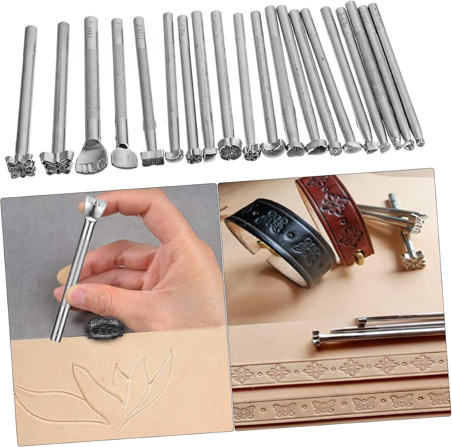 HOODANCOS 20pcs Leather Craft Stamping Tool Set Storage Bag Engraving and Punching Molds for DIY Leatherworking Suitable for Craft Enthusiasts and Professionals