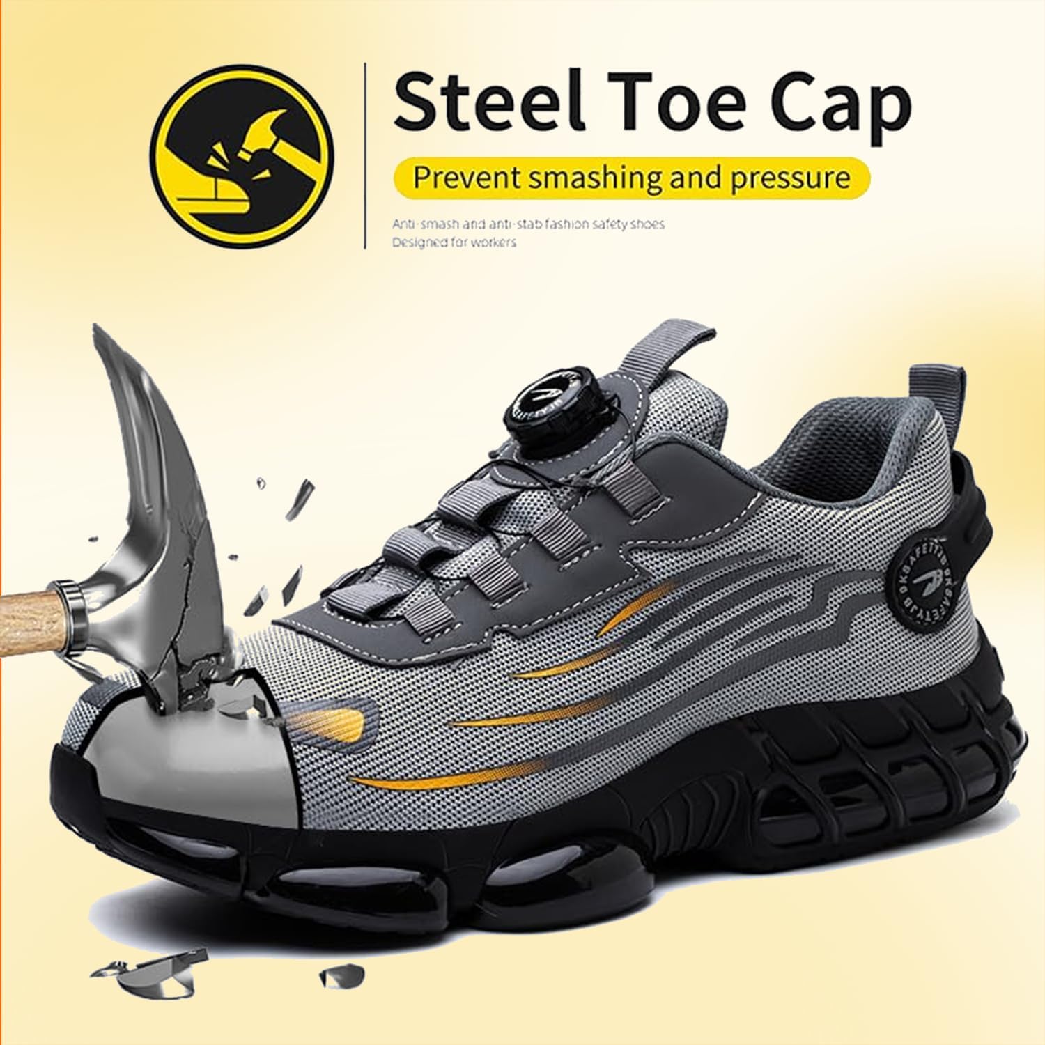 Steel Toe Shoes for Men Women Safety Work Shoes with Cushioned Sole Lightweight Breathable Slip-on Safety Sneakers Industrial Construction Non-Slip Work Footwear Black - Image 4