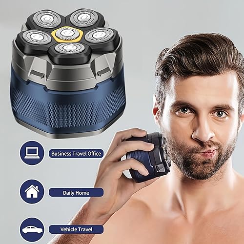 Miniatura 5 de Afeitadora de cabeza para hombres calvos, recortadora eléctrica magnética 6D para hombres, maquinilla de afeitar recargable de 9000 RPM con pantalla