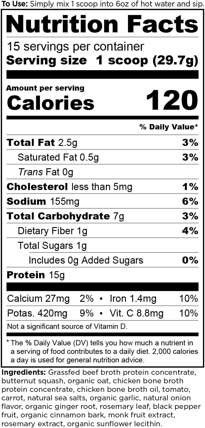 Ancient Nutrition Bone Broth Protein Powder, Butternut Squash, Grass-Fed Chicken and Beef Bone Broth Powder, 15g Protein Per Serving, Supports a Healthy Gut, 15 Servings - Image 2