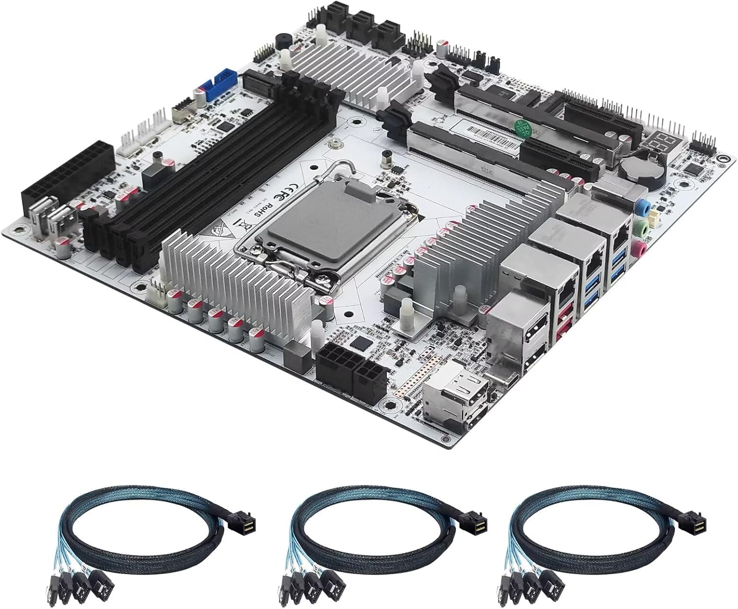 W680 12 Bay NAS Motherboard, Micro ATX Mainboard LGA1700, 4 x ECC UDIMM DDR5, Barebone, 3 LAN (vPro 2.5GB + 10GB + 2.5GB), 3 x M.2 NVMe Slot, 2 x PCIe x16, 4USB3.2, 5 Display