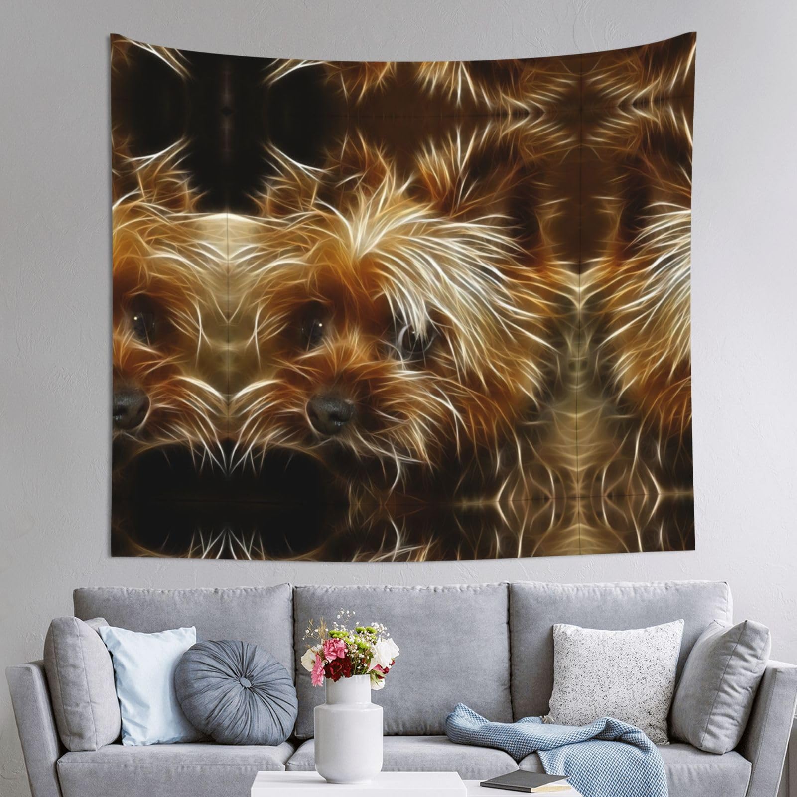 HLSBSSL 60x51in Funny Yorkie dog Printed Tapestry Tablecloth for Dormitory and Picnic Rooms - Multifunctional Fabric Hanging