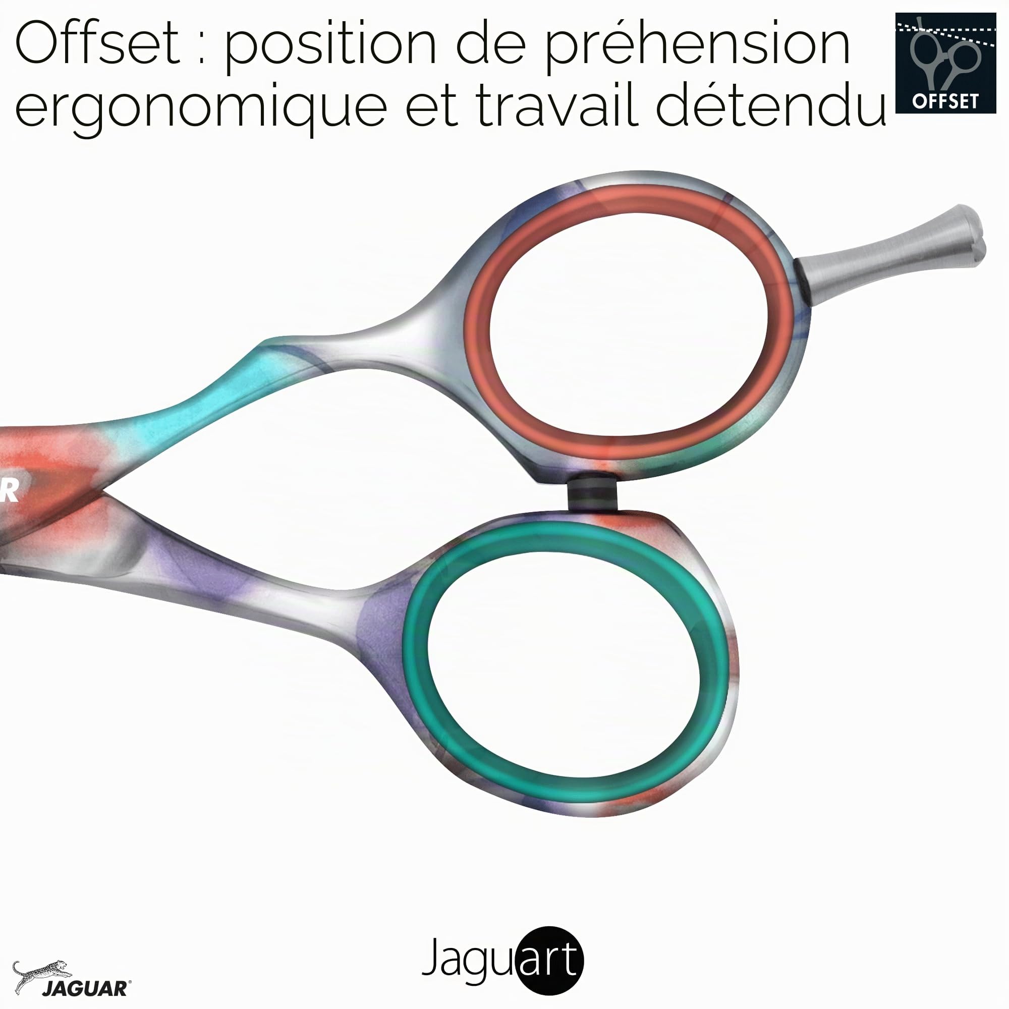 JAGUAR Ciseaux à cheveux JaguART IN HEAVEN 5.5" | Ciseaux de coiffeur en design offset | Revêtement high-tech anti-allergénique et résistant en qualité photo | Fabriqués en Allemagne