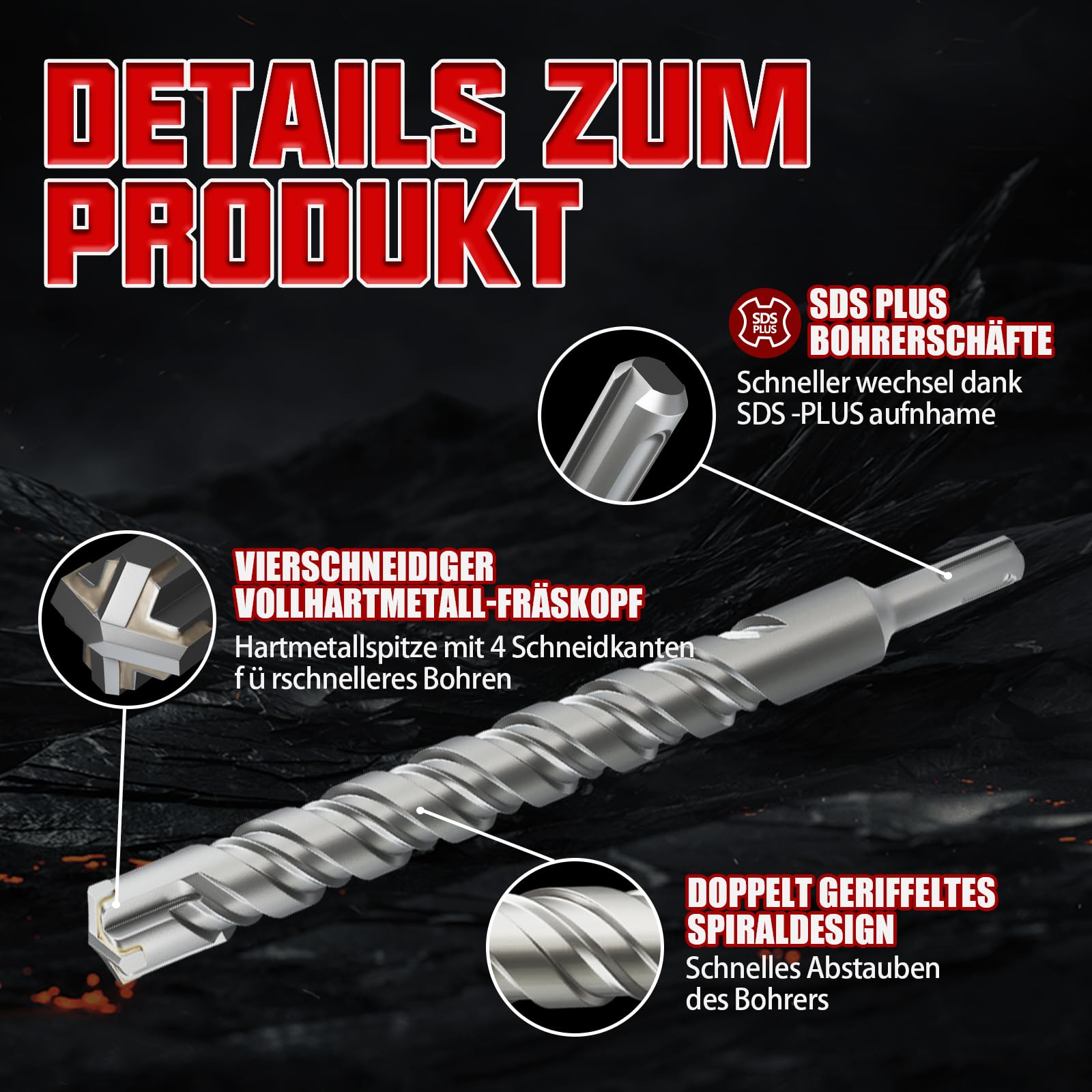 CSOOM Punta per trapano SDS Plus per calcestruzzo 22 x 310 mm, professionale, ideale per foratura su pietra, cemento, pietra naturale, muro di mattoni
