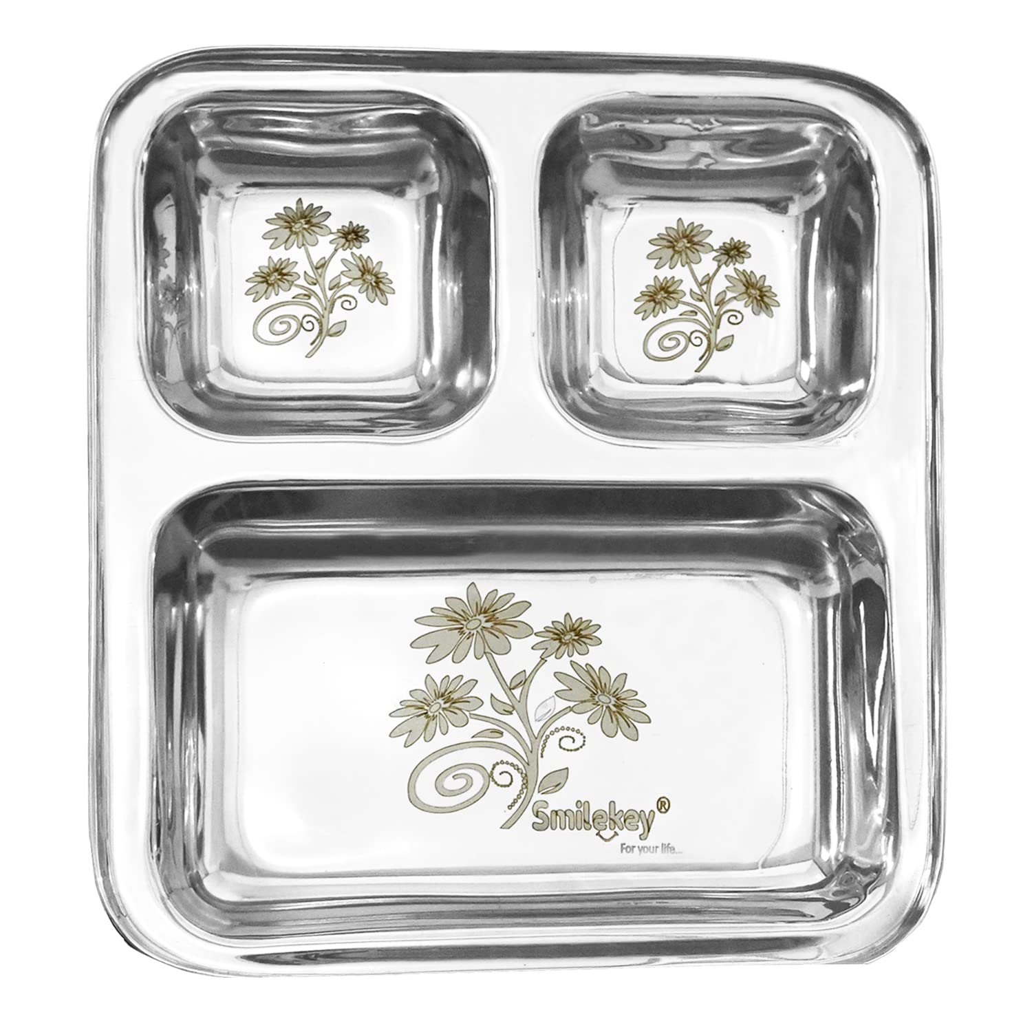 Smilekey® Set of 1 Stainless Steel 3 in 1 Pav Bhaji Plate/Dinner Plate/Bhojan Thali Floral Design with Extra Deep Compartments Partition/Divided Tray, Kitchen Accessories Items (B0B1C8S2JF) Amazon Price History, Amazon Price Tracker