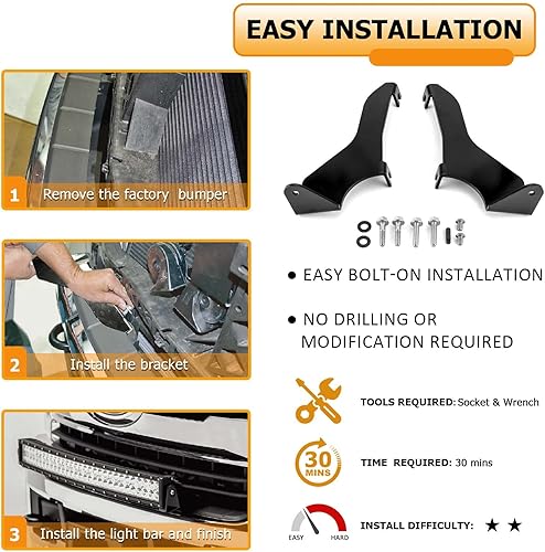 Miniatura 5 de WeiSen Compatible con soportes de barra de luz Ford Raptor 2017-2020, soportes de parachoques delanteros ocultos para barra de luz LED curvada de 42