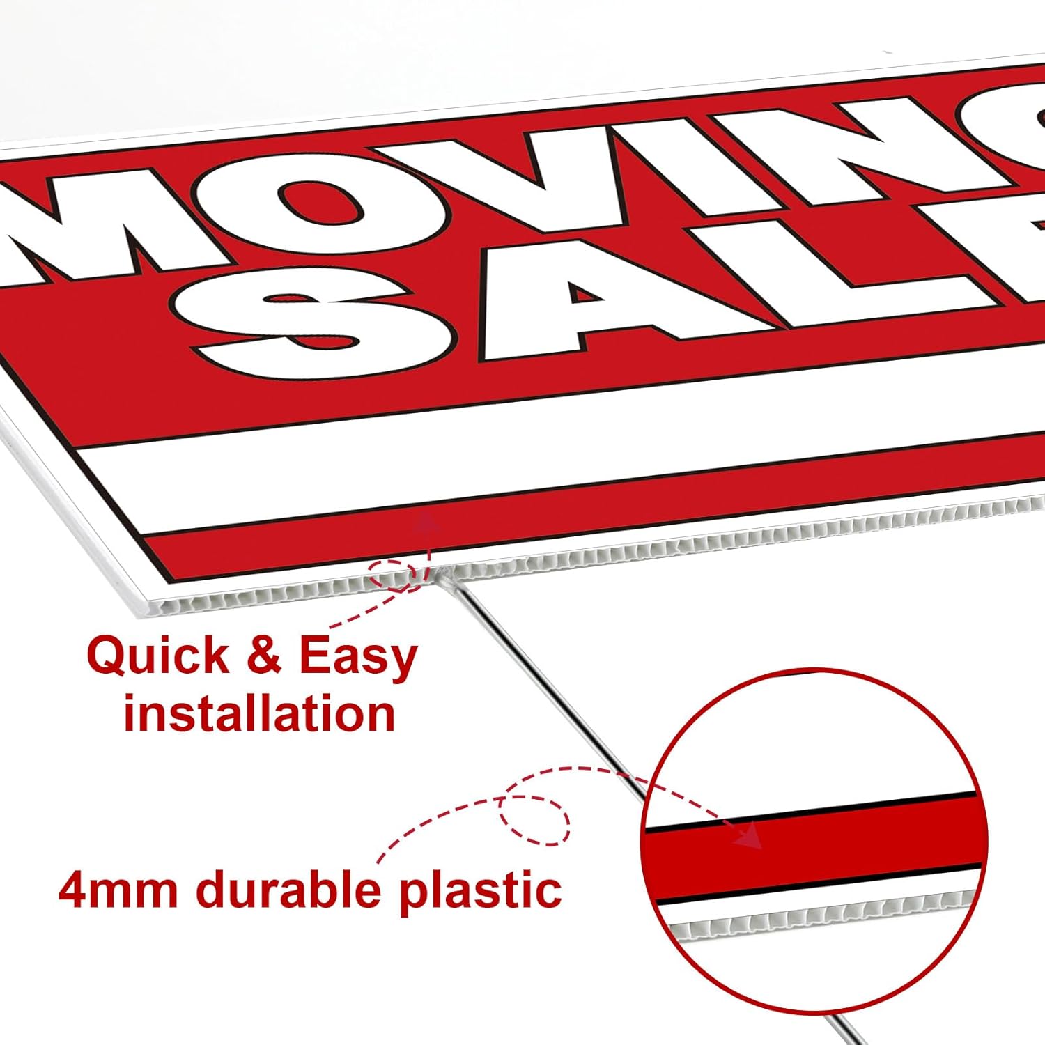 Drydiet 5 Pcs Double Sided Moving Yard Sale Signs 12 x 16'' Waterproof Corrugated Plastic Moving Sale Sign Kit with Stakes, Directional Arrows Yard Supplies for Outdoor Estate Event(Red, White)