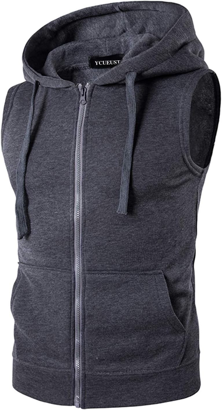 YCUEUSTMens Sleeveless Hoodie Zip Up Sweatshirt Tank Top Hooded