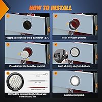 Vista 5 de Nilight Juego de 4 luces traseras redondas de 10 centímetros para remolque, luz de freno, señal de giro, luz de marcha atrás, rojas y blancas