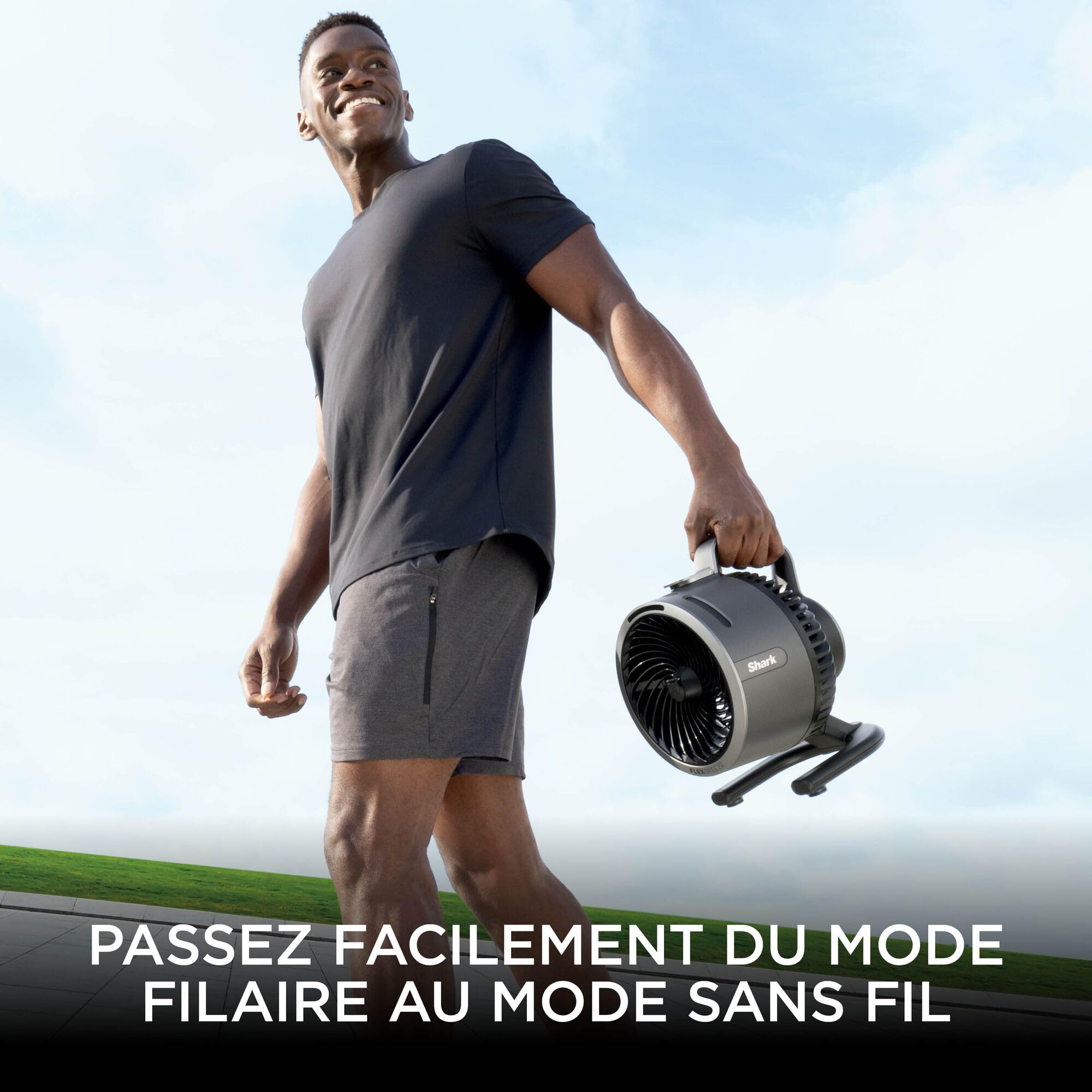 Shark FlexBreeze HydroGo, Ventilateur brumisateur portable, rafraîchisseur d'air silencieux intérieur/extérieur, discret et durable, avec/sans fil, léger, 5 réglages de vitesse, charbon, FA050EU
