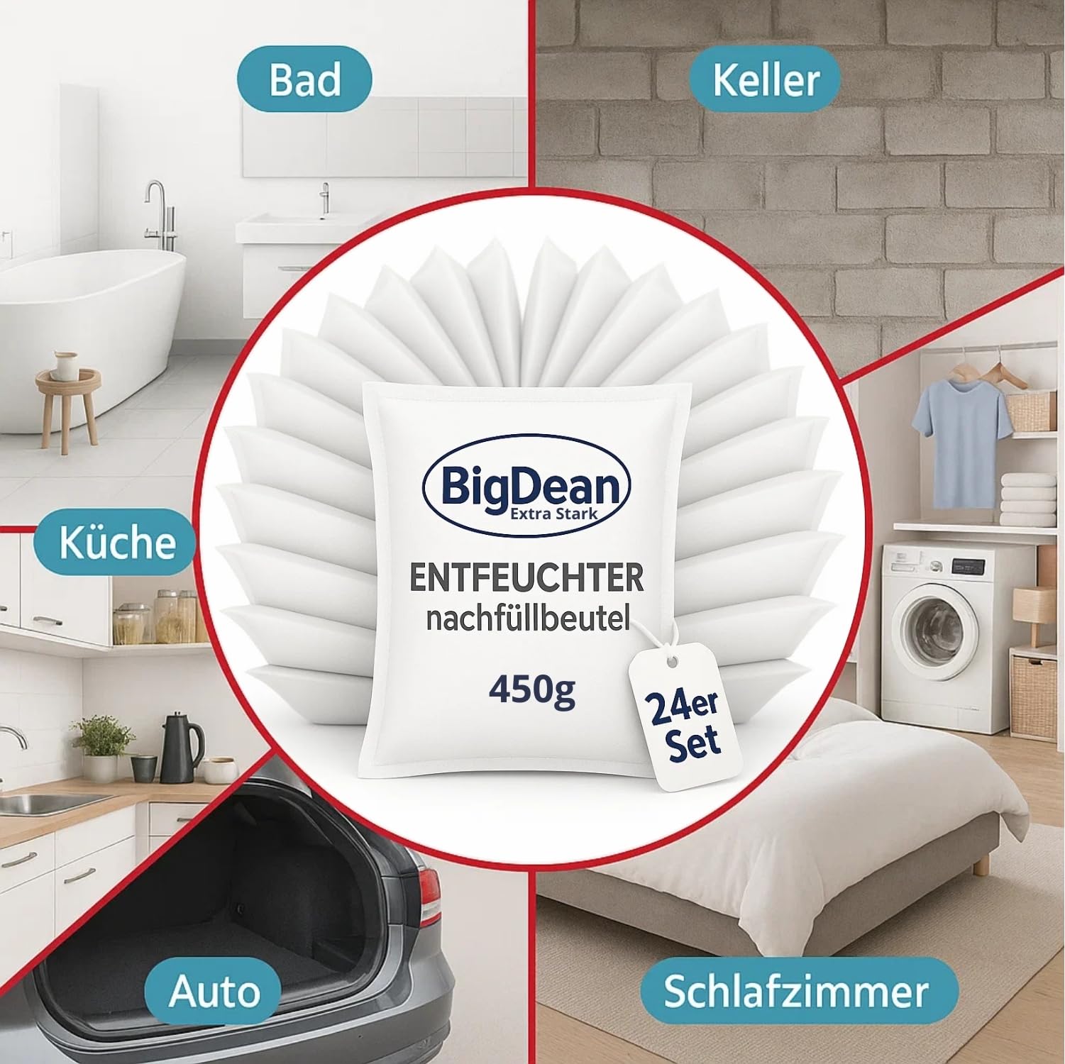 Lot de 24 granulés déshumidificateurs - 450 g - Avantage économique - Lot de 24 recharges pour déshumidificateur