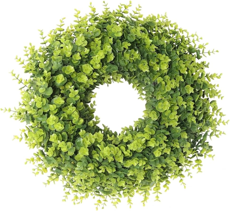 24" Large Artificial Boxwood Wreath for Front Door, Greenery Door Wreath Outdoor, Faux Round Wreath for Wall Window Farmhouse Decor, Spring Summer Door Wreath All Year Round Home Decoration (Green)