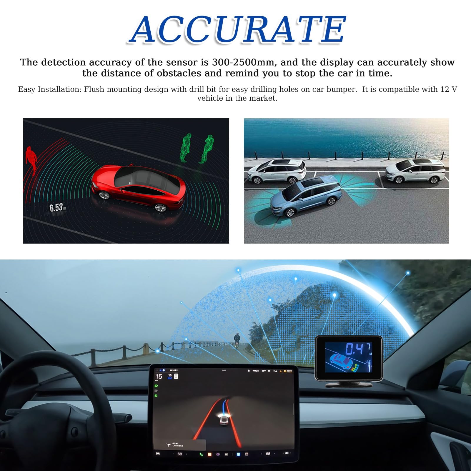Sensori Parcheggio Auto con 8 Anteriore e Posteriore di Allarme Acustico/Buzzer/ Display LCD Distanza Regolabile Supporto Parcheggio Automatico