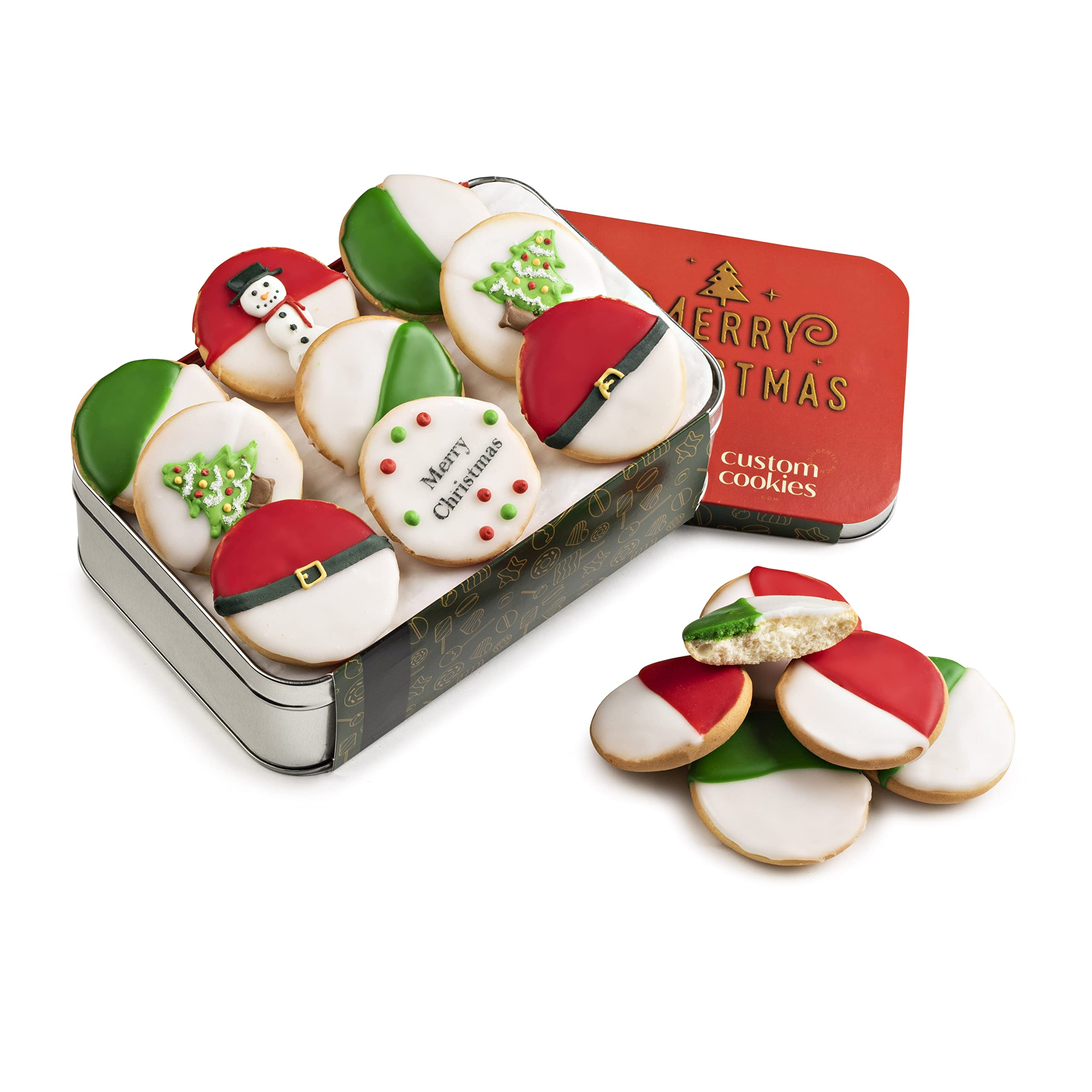 Weihnachtsplätzchen, dekorierte schwarz-weiße Kekse in Dose, Gourmet-Lebensmittel-Geschenk-Box, Urlaubsgeschenke, Firmenidee, für Männer und Frauen, Prime Delivery 18 Stück Custom Cookies