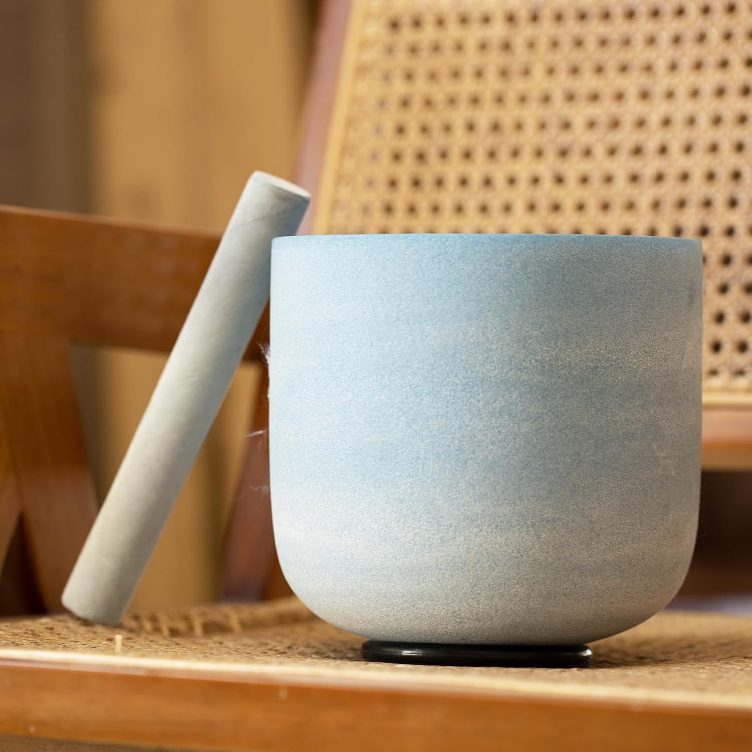 KVKA 8" G 432hz Blue Crystal Singing Bowl G Note Throat Chakra with Heavy Duty Carrying Case Suede Striker