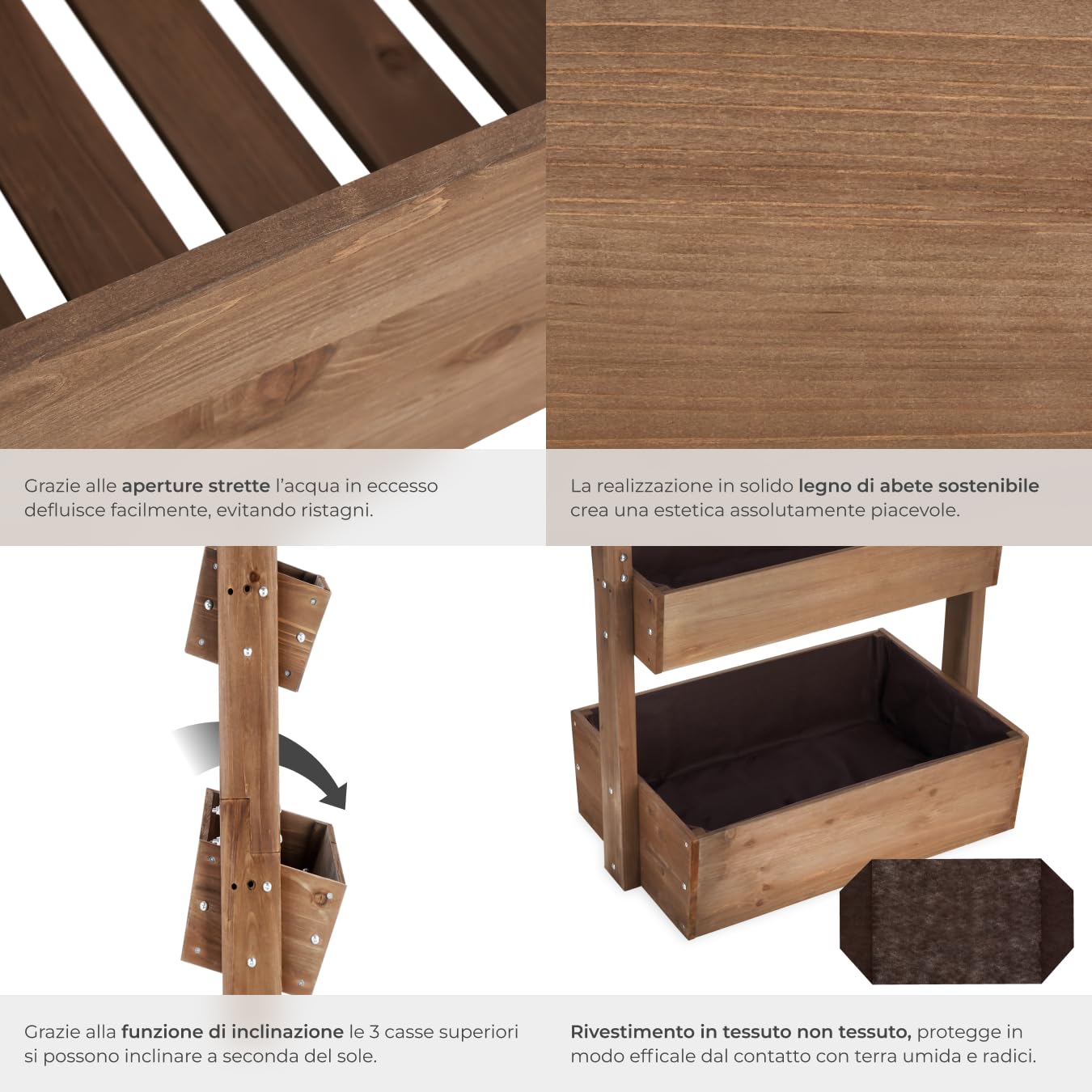 tectake® giardino verticale, fioriera da esterno in legno, orto verticale, giardino verticale, per erbe aromatiche, fiori, verdure, fioriera da balcone, porta piante85 x 45 x 140 cm - Marrone