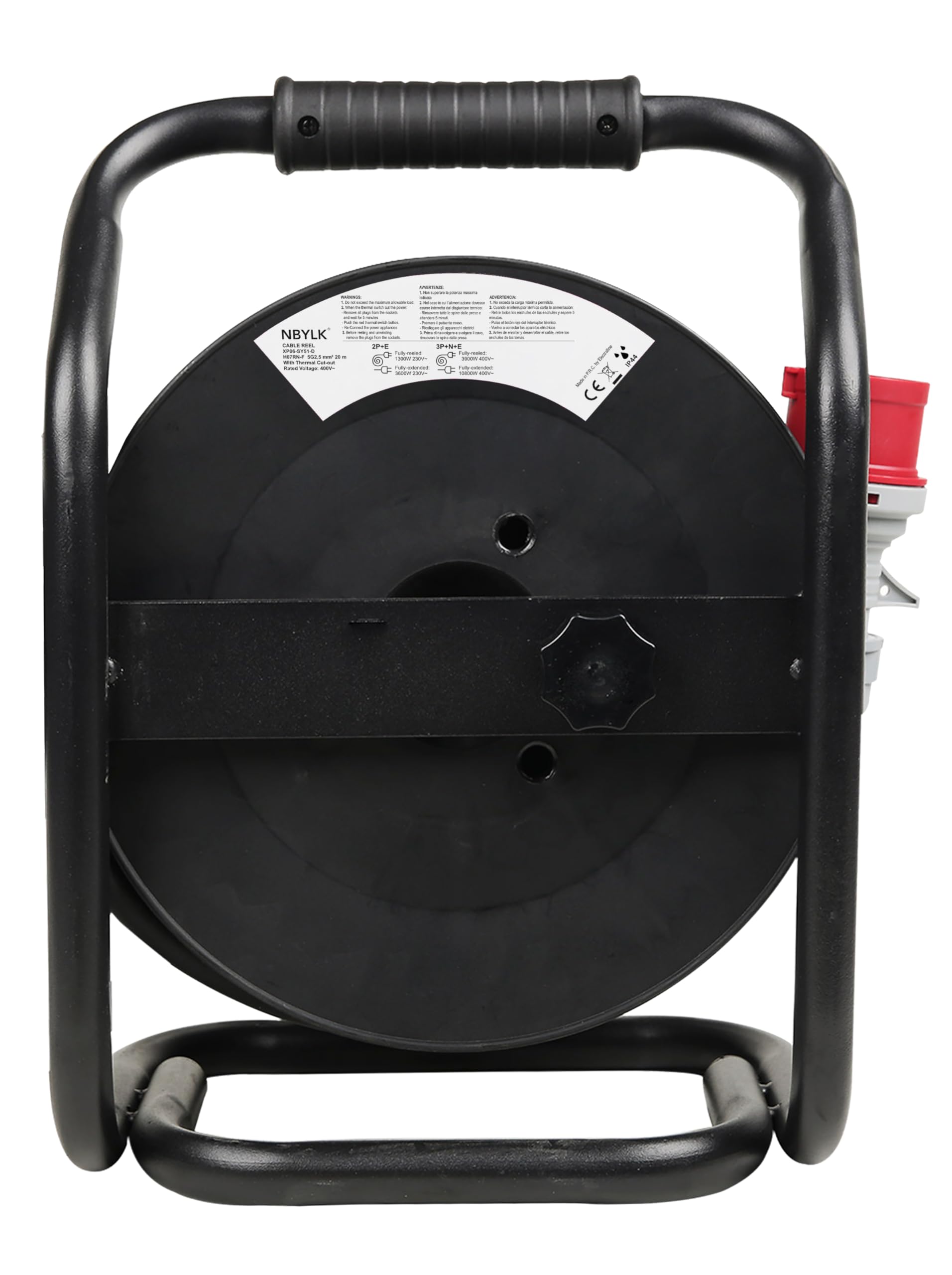 Electraline 49026LV Carrete de Cable Profesional con extensión de Goma, 20 m, H07RN-F, sección Transversal 5G2,5, para Obras y áreas de Trabajo, IP44, Negro