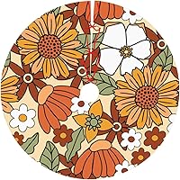 Vista 1 de 70s Retro Floral Flower Christmas Tree Skirt 36" Christmas Decorations Christmas Tree Skirts Christmas Tree Decorations Indoor Soft Xmas Tree Skirt