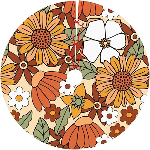 Miniatura 1 de 70s Retro Floral Flower Christmas Tree Skirt 36" Christmas Decorations Christmas Tree Skirts Christmas Tree Decorations Indoor Soft Xmas Tree Skirt
