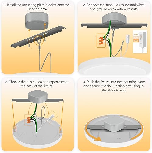 Miniatura 3 de Edgelit - Lámpara de techo delgada de 12 pulgadas, panel de disco plano para J-Box, 120 VAC, 25 W, 2000 LM, CRI90, 3CCT seleccionable, regulable,