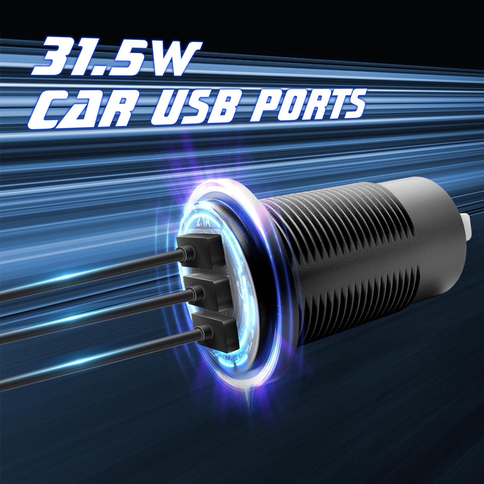 12V USB Outlet Wire USB Charger, 3 Port 12V/24V Charger Socket for Cars, Boats, RVs, Trucks, Golf Carts, and Motorcycles and More (Pack of one)