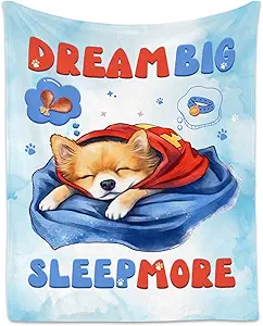 Dog Blanket, Cute Soft Throw Gifts for Girls, Cozy Flannel Throw Blankets for Couch Office, Cyan 40"x50"