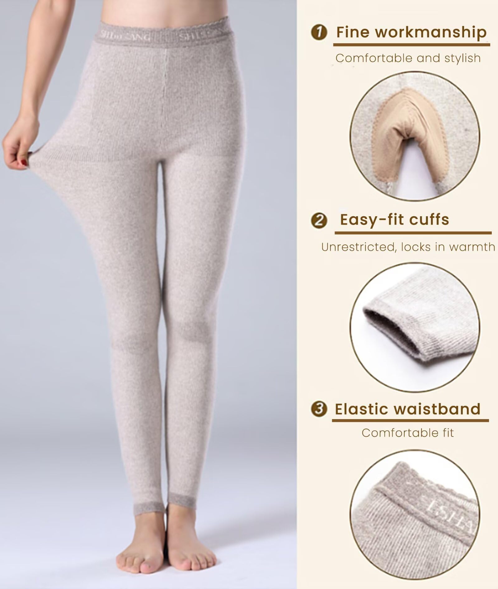 Leggings de Cachemir para Mujer, Pantalones térmicos de Punto Suaves y cálidos, Ropa Interior térmica,100% Cachemir